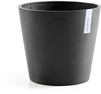 Ecopots Amsterdam - Maceta redonda duradera y moderna para interiores y exteriores, con base reciclada, color gris oscuro, 10 pulgadas