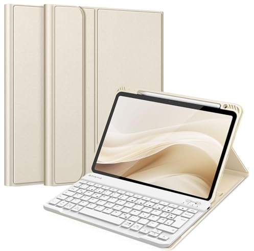 FINTIE Tastatur Hülle für iPad Air 11 Zoll M3/M2 (2025/2024), iPad Air 5/4 Generation 10.9(2022/2020), TPU Rückschale Schutzhülle mit Stifthalter, magnetisch Abnehmbarer QWERTZ Keyboard, Starlight