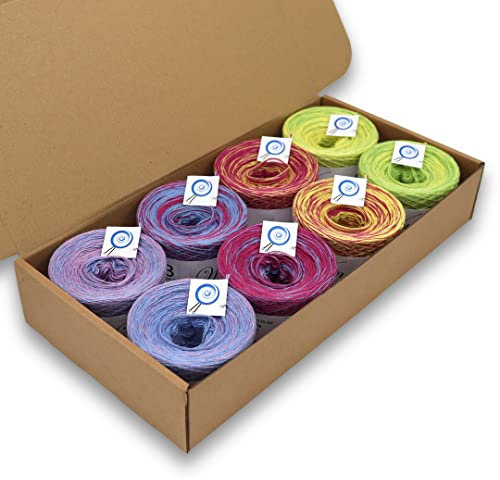 Farbverlaufsgarn, Wunderkiste 3-fädig 2.000m, (8 X 250m) 400g, BOBBEL Farbverlaufsgarn zum Stricken und Häkeln, Garn, Wolle, Yarn for knitting and crocheting (WU0135)