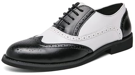 HuitJours Herren-Brogues, Flügelspitze, Schnürschuhe, klassisch, schwarz, Derby Gatsby, Abschlussball, modisch, Oxford, A-black Weiß, 44.5 EU