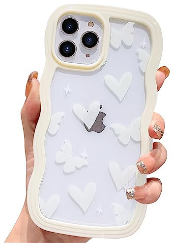 HZLFCZL Compatible with iPhone 11 Pro Max Case Cute Cartoon Heart Butterfly Clear Pattern Design Women Girls Kawaii Wave Slim Soft TPU Transparent Cover for iPhone 11 Pro Max 6.5 inch-Yellow