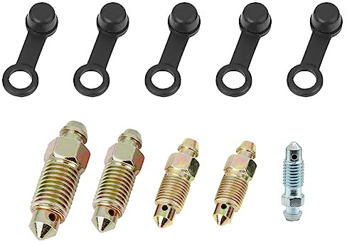 Vis de Purge Frein Boulon Banjo Vis Purge D'étrier Frein Banjo Boulon Purgeur Boulon Vis avec Capuchon M6x1 M7x1 M8x1.25 M10x1 M10x1.25 Bleeder Vis pour Motocyclette 5 pièces