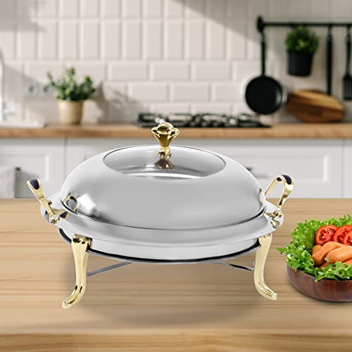 EurHomePlus Chauffe-plat professionnel en acier inoxydable de 3 l - Pour hôtels, buffets, restaurants, réunions de famille, etc (doré)