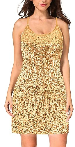 Maner Damen Classic Figurbetontes Paillettenkleid mit verstellbarem Spaghettiträger, U-Ausschnitt und Tankärmeln