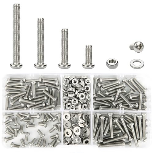 SWTYExt 360 Stück M3 Schrauben Set 304 Edelstahl A2-70 Schraubenset mit Muttern und Unterlegscheiben Sortiments für Kreuzschlitzschrauben Linsenkopfschrauben Gewindeschrauben Mechanische Wartung
