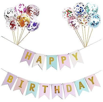 Steemjoey Striscione di buon compleanno con Palloncini Coriandoli, 12 Festone Buon Compleanno, per Festoni di Compleanno, per Ragazze, Ragazzi, Feste di Compleanno (Palloncini a Colori Casuali)