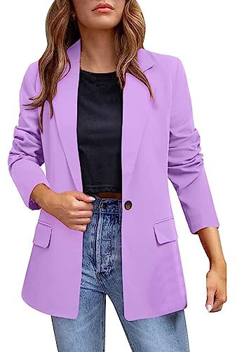 L9WEI Blazer da donna, elegante, a maniche lunghe, da ufficio, tinta unita, per autunno, inverno, sottile, outwear, Lilla, M