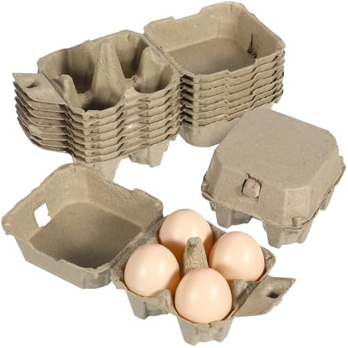 BESTonZON 4er Eierschachtel Für Hühnereier, 10 Stück Eierkartons Aus Naturpapierzellstoff, Stapelbare Eierschachteln Hühnereierhalter Leere Eierablagen Eieraufbewahrungsbehälter Für Hühnerfarm