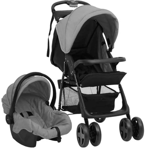 vidaXL 3-in-1 Kinderwagen Hellgrau und Schwarz Stahl