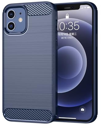 Jhxtech Case for iPhone 12 Mini Case, Apple 12 Mini Case, Ultra Slim Phone Cover with Shock-Absorption Carbon Fiber TPU Rubber Protective Cases for Apple iPhone 12 Mini Navy Blue