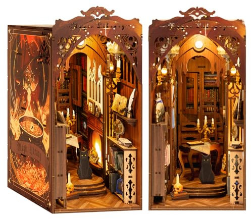 Cuteefun Mini Maison de Poupée DIY, DIY Book Nook Kit, Insert D'étagère à Livres DIY, étagères Décoratives Faites Votre Propre Artisanat Maison Modèle Anniversaire et de Noël (Bibliothèque Magique)