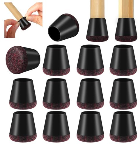 Vinabo Patins pour Chaises, Protection Pied de Chaise en Silicone, 16 Pcs Protege Pied de Chaise avec Tampon Feutré, Capuchons Antidérapants pour Sols en Bois, Réduire Bruit et Rayures (14 mm-20 mm)
