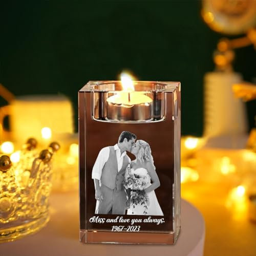 TATLETATLE Portavelas de cristal con foto personalizada, portavelas de cristal grabado en 3D, portavelas conmemorativo, regalo para Navidad, día de la madre, aniversario (portavelas de cristal)