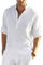 COOFANDY Men's Linen Henley Shirt Cotton Summer Long Sleeve Hippie Casual Beach T Shirts M A-White