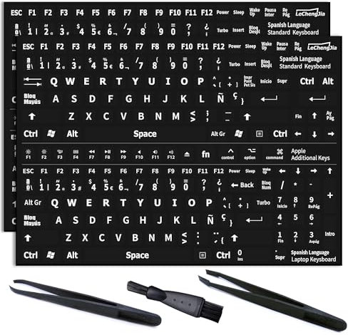 Spanish Tastatur Aufklebe, 2 StüCk Spanish Ersatz Aufkleber, Selbstklebende Tastaturaufkleber, Mit WeißEn Buchstaben,Geeignet FüR Jede Standard-Tastatur,Laptop-Tastatur (ES-Matt)