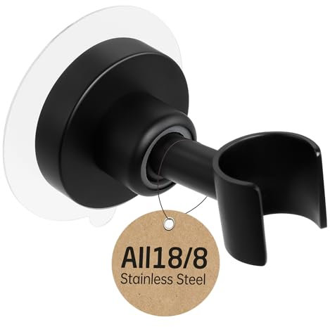 KES Duschkopfhalterung ohne Bohren Schwarz Duschhalterung Handbrause Halterung Edelstahl 18/8 Duschkopfhalter (21mm-23mm) Verstallbar Duschbrause Halterung Wand, C207DF-BK