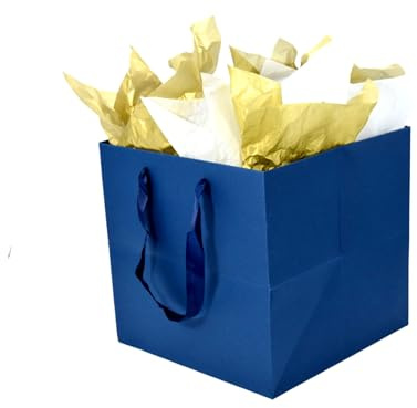 JUNESHE Grand sac cadeau carré bleu marine XL avec poignées et papier de soie, 30 cm, grand emballage cadeau géant pour anniversaire, mariage, fête