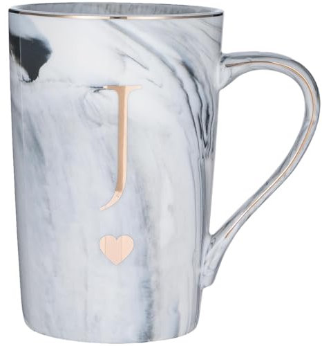SFHMTL Personalized Initial Gifts for Women Men Letter J 12 Ounce Marble Style Ceramic Coffee Mug Letter Drink Cup Birthday Graduation Christmas Wedding Bridesmaid Proposal Gift(J)