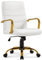 Yaheetech Faux Leather Office Chair Mid-Back Computer Desk Chair w/Lumbar Support Swivel Chair w/Gold Leg White Seat for Home
