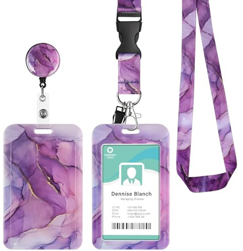 Porte Badge avec Cordon Tour de Cou, Lanyard Strap Neck avec Swivel Lobster Clasp, Porte Carte pour Bureau École, Carte de Bus (MABRE VIOLET)