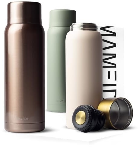 MAMEIDO Bouteille Isotherme 1l avec Mug en Acier inox, Gourde Isotherme chaude 12h, Thermo étanche sans BPA, café et thé (Rosé Quartz, 1000ml)