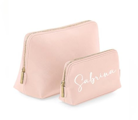 Kosmetiktasche mit Name - Personalisierte Schminktasche - Kosmetikbeutel mit Name - Geschenk Mama, Oma, Tante - Kosmetikaschen Set (Rosa/Gold, Set | klein+groß)
