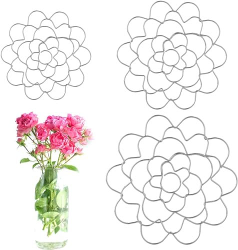 Gehanico 3 x Blumendeckel-Arrangement, wiederverwendbar, Blumengitter, Blumenfrosch, für Vasen, Blumenstiele, Edelstahl, Blumenarrangement, Ständer, Pflanze, feste Vase, Metallhandwerk (Silber)