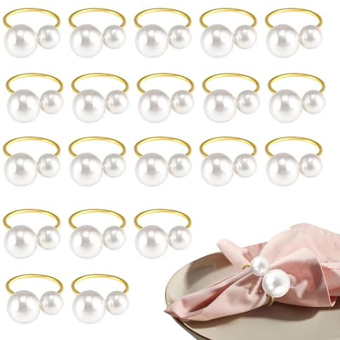 HAPPOW 20 Stück Serviettenringe Gold, Serviettenringe Perlen, Hochwertige Leichte Luxus-Serviettenring, Servietten Ring Vintage Table Decoration, für Hochzeit Party Geburtstag Jubiläum