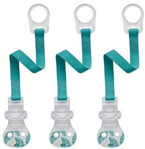 3-er Set nip Schnullerband mit Ring, Petrol, Befestigungsring aus flexiblem Silikon made in Germany Komfort-Verschluss für alle Schnuller mit und ohne Ring