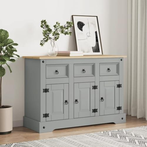 Corona Grey Sideboard Storage Cabinet - Solid Wood Pine for Living Room/Kitchen