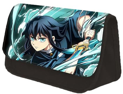 Xinchangda Kamado Tanjiro Trousse à crayons Kamado Nezuko Tomioka Giyuu Grande capacité Imprimé Anime Trousse à crayons pour filles garçons Fournitures scolaires, Tokitou Muichirou, 22*13*7.5cm,