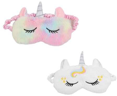 Dinghaole 2 Pièces Masques De Sommeil En Peluche, Respirant Masque pour les Yeux de Sommeil de Nuit pour Enfant Adulte Sieste, pour Femmes Filles Enfants Maison Lit Voyager Vol De Voiture