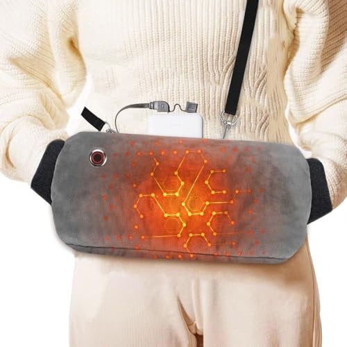 Vmxlso Handwärmer Elektrisch, Graphen Handwärmer Wiederverwendbar, mit 10000mAh Powerbank, 3 Wärmeeinstellungen,Handwarmer Elektrischer mit Schulterriemen,Plüsch Handmuff Beheizt für Outdoor im Winter