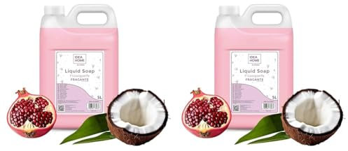 IDEA HOME FRAGANTE Sapone Liquido per le Mani 5L - Buon Sapone Liquido Schiumoso 5 Litri - Sapone in Crema per Tutti i Tipi di Pelle - Melograno con Latte di Cocco (Confezione da 2)