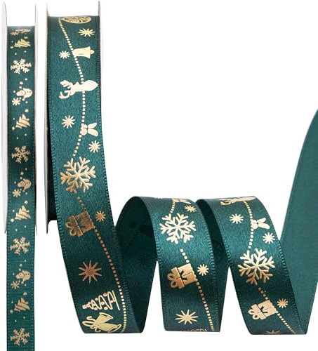 Fyshird Green Satin Ribbon Thin Ribbon for Gift Wrapping for Crafting DIY Wedding Party Decorations Christmas Door Cake (10mm*22m, 20mm*22m)