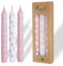 COMFORDER Stabkerzen Set bedruckt, 3x Tafelkerzen mit Motiven – kleine Blumen, 20cm, 7 Stunden Brenndauer (Rosa + Weiß)