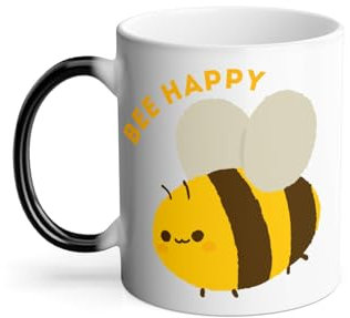 Mug Thermo-réactif Tasse Magique - Abeille Bee Happy Illustration Humour Mignon - 325 ml