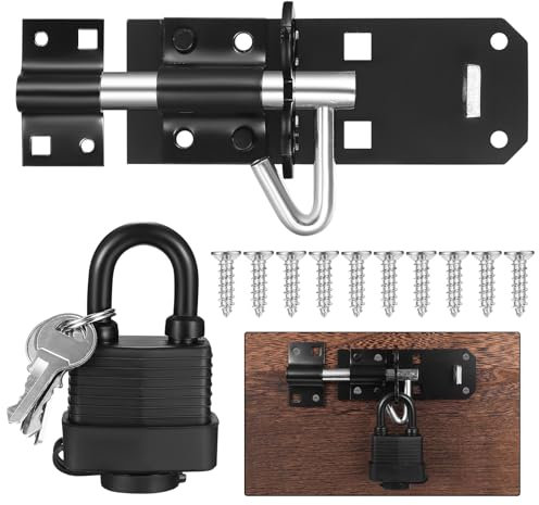 Aoyfuwell Gate Bolt Lock Garden Shed Door Lock Latch, Shed Locks Heavy Duty Bolts for External Doors, Sliding Gate Bolt Sliding Latch, Gate Locks for Wooden Gates Garden, with Padlock