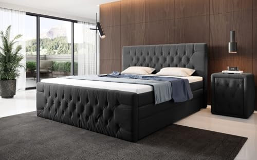 Luxusbetten24 Boxspringbett Velutto Bouclé 180x200 mit Stauraum | Bezug: Bouclé | Farbe: Schwarz | Härtegrad: H4 (100kg+)