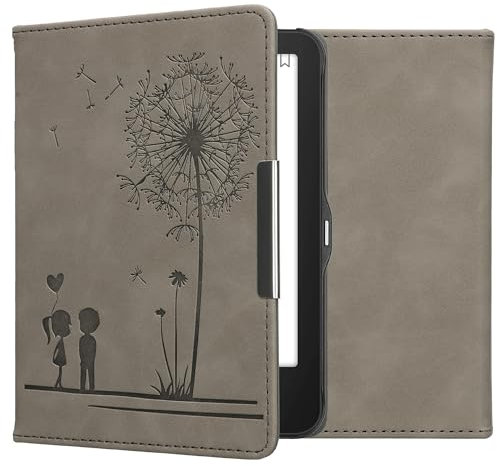 kwmobile Hülle kompatibel mit Tolino Vision 1/2 / 3/4 HD Hülle - Kunstleder Cover - Pusteblume Love Grau