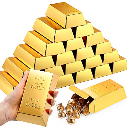 Honoson Goldbarren gefälschte Geschenkboxen, Folie, Goldbarren, Partygeschenkboxen, Papier, goldene Geschenkboxen, Schatzsteine für Piraten, Casino, Mottoparty, Dekorationen, Süßigkeiten, Schokolade,