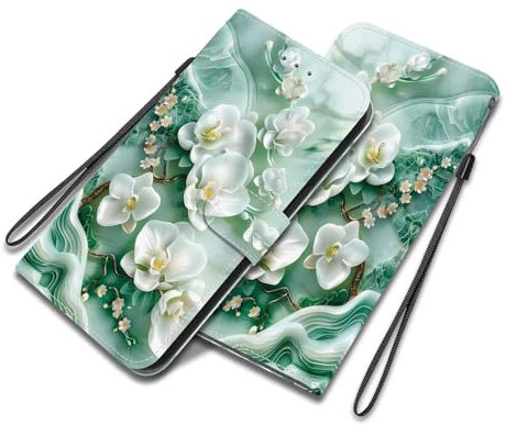 Bnvdfre Handyhülle für Samsung Galaxy A3 2017 / A320 Hülle, Ledertasche mit Motiv, Klapphülle mit Kartenfächern, Ständer und Magnetverschluss - Jadeblume