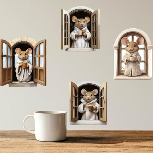 SUPERDANT 8 STÜCK 3D Maus Wandtattoo Für Fenster Und Kaffee Wandsticker Schlafzimmer Wandaufkleber Dekor Wandbilder Dekor Selbstklebender Vinyl Wandsticker Für Wohnzimmer Schlafzimmer Café Wanddekor