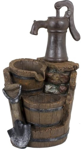 Zierbrunnen Garten 30 x 30 x 60 cm klein Polyresin Braun Deko Kaskadenbrunnen Terrasse Wasserspiel außen