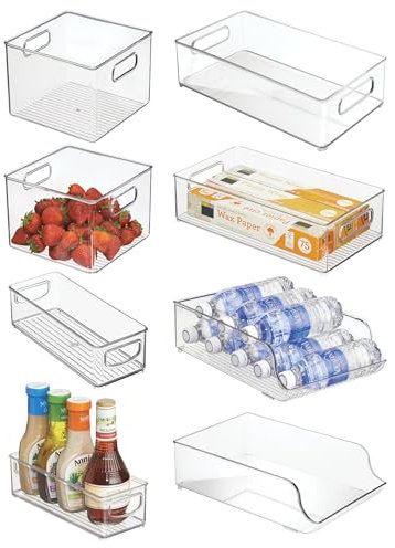 InterDesign iDesign Lot de 8 bacs de rangement pour réfrigérateur avec poignées et porte-bouteille Transparent