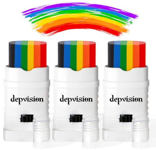 Depvision, confezione da 3 colori arcobaleno per il viso LGBTQ+, colori per il viso LGBT Pride Flag Color Face Paint Stick per trucco per il corpo arcobaleno per eventi, festa del gay pride