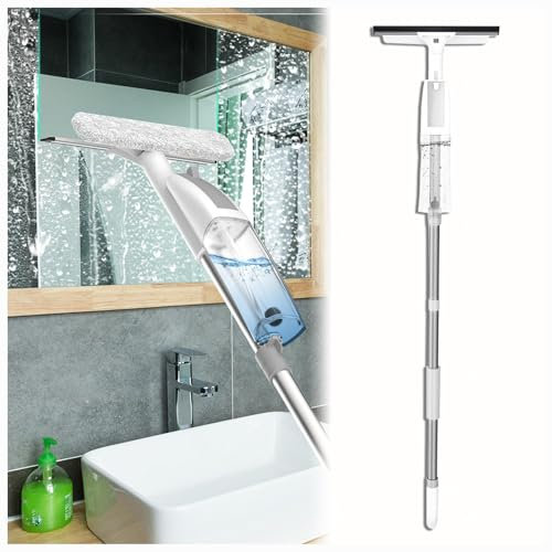 3 in 1 Sprüh Fensterputzer Set mit Verlängerungsstange, Teleskopstange Fensterreinigung mit 3 Mikrofasertüchern Fensterreinigungsset für Innen-/Außenfenster,Autoglas