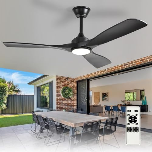 Depuley Ventilateur de plafond silencieux avec éclairage : Lampe LED avec ventilateur pour jardin terrasse - 132CM Grand ventilateur de plafond avec lumière et pour salon restaurant bureau, Noir