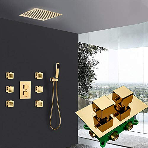 Ensemble de robinets de Douche thermostatiques, mitigeur thermostatique encastré à 3 Voies, doré, avec 6 Jets de Massage, Ensemble Complet de 8 Pouces