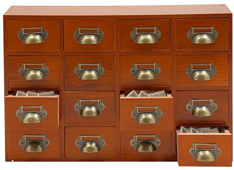 YNAADYH Apothekerschrank 16 Schubladen, Vintage Apothekerschrank Mit Schubladen,Apotheker Schrank Mit Schubladen Tischplatte Apotheker Kisten Und Schränke Bibliothek Karte Katalog Schrank (Braun)